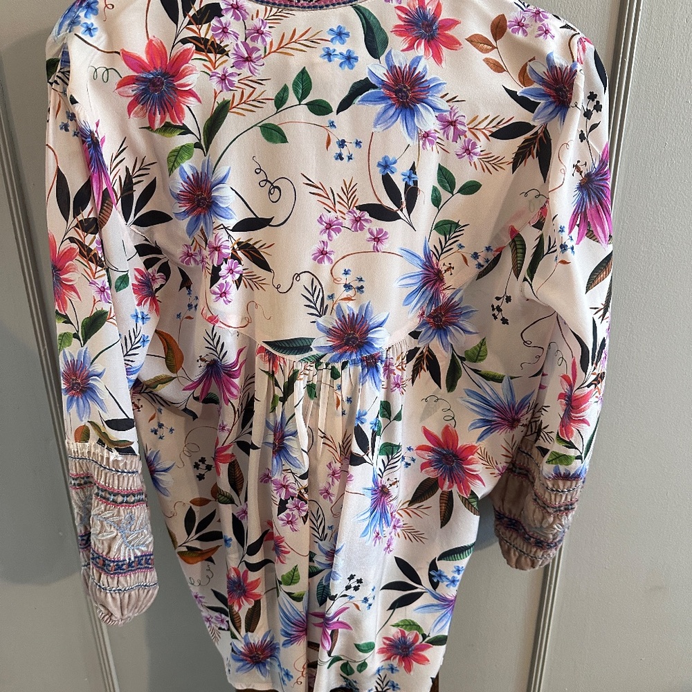JOHNNY WAS WORKSHOP Uccello Silk & Velvet Blouse Tunic in Blush Pink MEDIUM - Picture 8 of 13